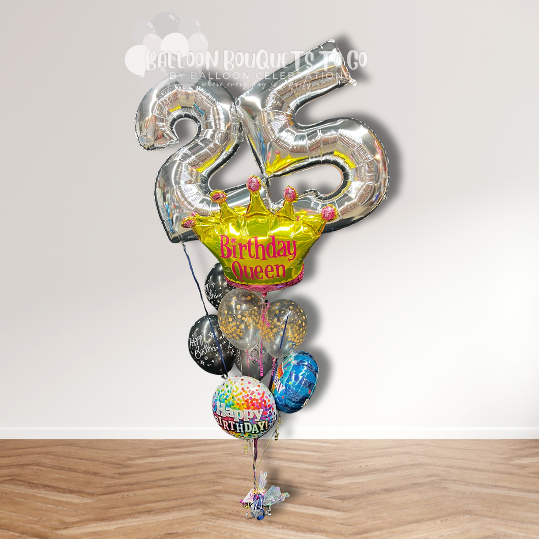 birthday queen crown balloon bouquet with age