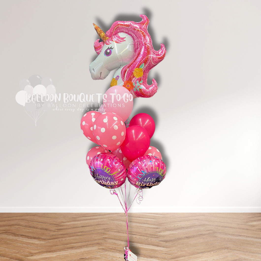 unicorn pink polka dot sparkles birthday balloon bouquet